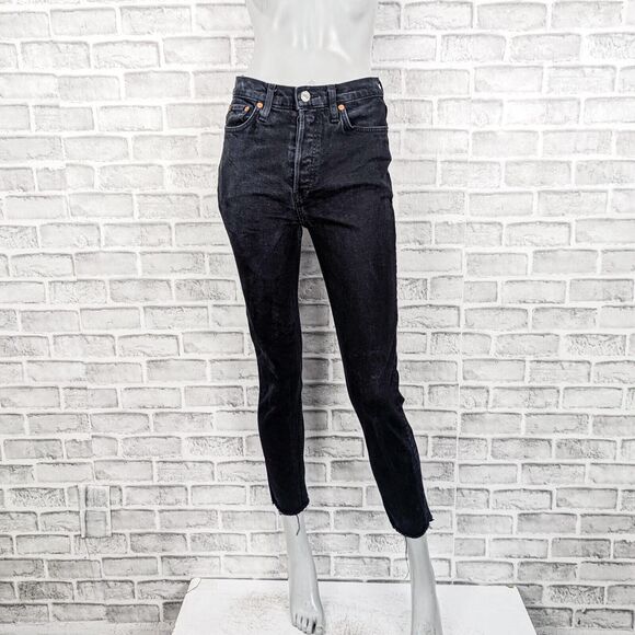 RE/DONE Women's High Rise Raw Ankle crop Denim Jeans washed black sz 27 - Picture 1 of 12